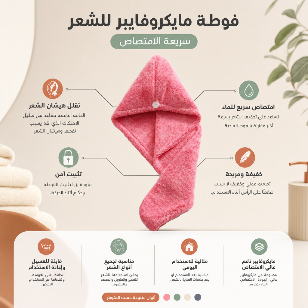 فوطة مايكروفايبر للشعر سريعة الامتصاص